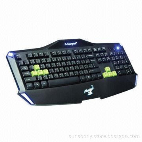 LED-lit wired gaming keyboard, high laser characters